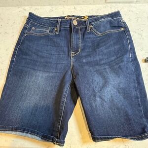 Seven7 Womens Denim Bermuda Shorts Dark Wash‎ Cuffed Stretch Jean Shorts